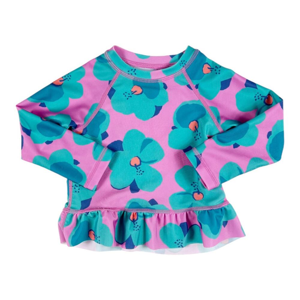 Tea Collection Long Sleeve Swim Rash Guard Hibiscus Pink size 12-18 months